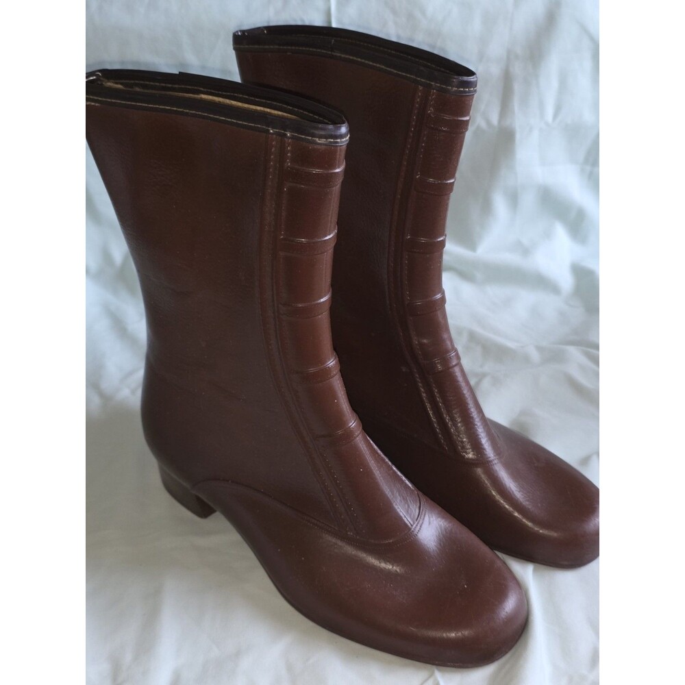 Vintage Womens SZ 10 Brown Waterproof Rubber Fleece Lined Winter Rain Boots USA